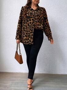 Chikora 大码女式豹纹长袖衬衫