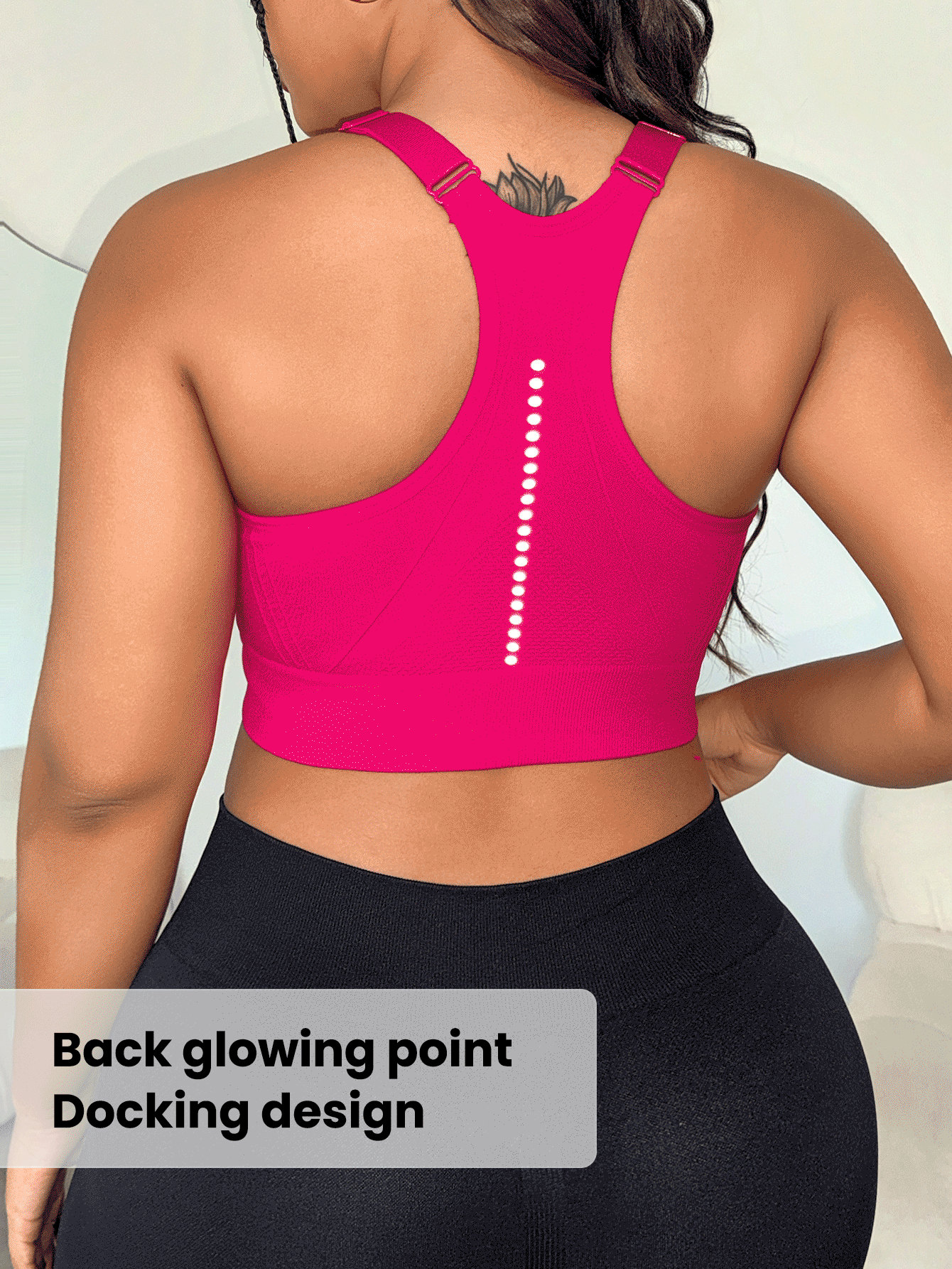 Easithlete Plus Size Women Solid Color Simple Daily One-Piece Cup Sports Bra - Hot Pink - View 2