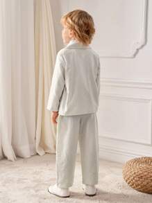 SHEIN Conjunto de 3 piezas de chaqueta a rayas beige, pantalones y pañuelo para niño pequeño, conjunto informal formal para fiesta de cumpleaños, boda, Halloween, Navidad, Acción de Gracias, bautizo, uso formal, otoño e invierno