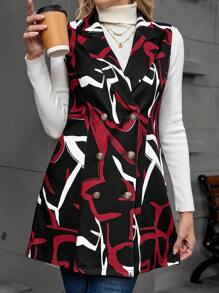 EMERY ROSE Blazer sin mangas simple con estampado de color contrastante para mujer