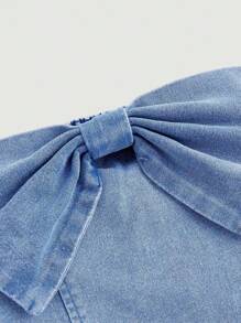 SHEIN Girlism Tween Girls Y2K Fashion Cute Bowknot Cropped Girl's Denim Tube Top - Medium Wash - View 3