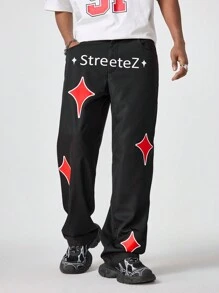 Manfinity VCAY Men's Printed Loose Straight Woven Pants - Black - View 4