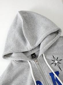 Manfinity Hypemode Áo nỉ thường ngày có mũ trùm đầu có khóa kéo dành cho nam, có in chữ, Back To School - Màu Xám nhạt - Xem 8