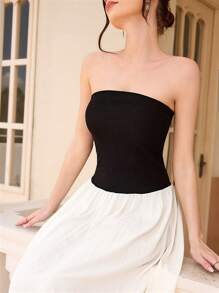 Aveloria Rosie High-End French Design Color Blocking Pleated Bandeau Dress