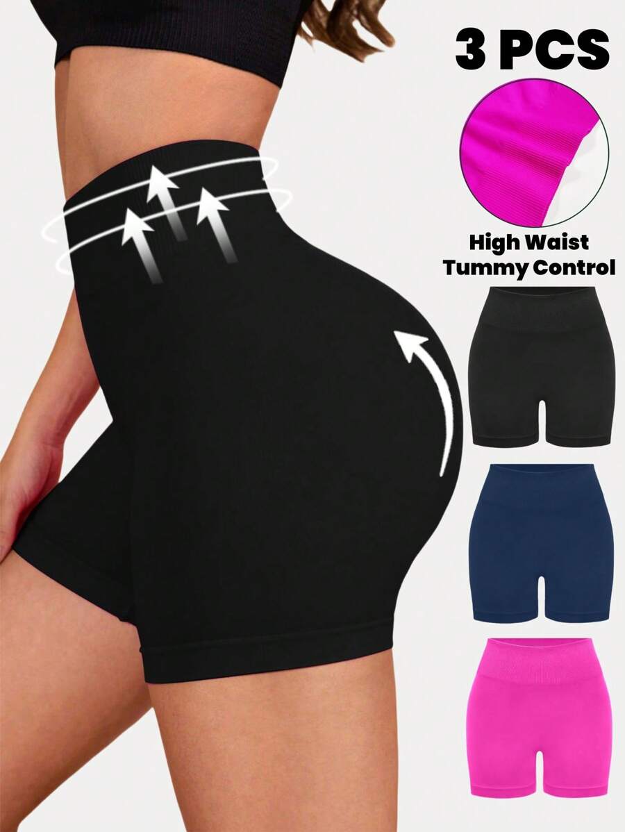 Easithlete Solid Color High Waist Seamless Sports Shorts