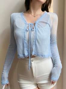 DAZY Women's Lace Splice Drawstring Tie Cuff Blouse Long Sleeve Women Tops,Fall Women Clothes