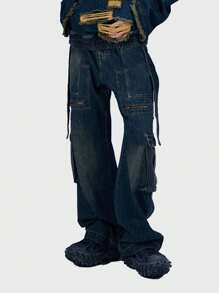 ROMWE MEN 男式休闲洗水实用工装牛仔裤，学校风