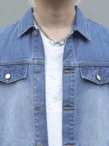 Manfinity Roghcode 大码男士春秋季休闲洗水牛仔夹克和裤子套装 - 中等水洗藍 - 查看 6