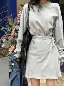 DAZY Abito corto in felpa con strato finto, vestito a maniche lunghe per l'autunno, colore unito