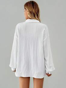 SHEIN Tall Linen Work Blouse Old Fashion Solid Color Long Sleeve Shirt