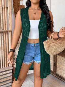 SHEIN Holidaya Plus Size Mouwloze Open Voorkant Casual Losse Cardigans