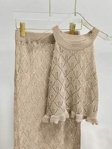 Chiquease Women's Summer Hollow-Out Knit Top And Hat Skirt Vacation Set