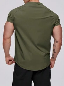 Manfinity Sport PWRUP 男士运动短袖运动 T 恤 - 训练、健身和锻炼，休闲压缩吸湿排汗，快干绿色常规版型面料圆领高弹力 - 男友风格男士纯色短袖运动 T 恤健身上衣健身房上衣透气