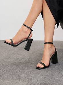 CUCCOO BIZCHIC 女士鞋 方头单带粗跟高跟优雅黑色户外露跟凉鞋 夏季毕业高跟鞋 舞会高跟鞋 度假鞋 夏季促销 优雅基础款 商务休闲 商务时尚 圣诞节 秋季 新年 假期 - 黑色 - 查看 6