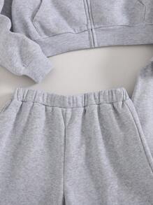 Set sportivo casual in 3 pezzi da ragazza tween per autunno/inverno: felpa con cappuccio in maglia grigia a maniche lunghe, pantaloni della tuta a gamba dritta, in pile spesso