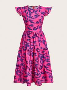 Breezaya Women's Leaf Print Random Pattern Dress