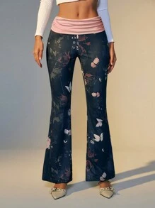 SHEINNeu Damen Plissee Slim Fit Hose mit Allover Muster, stilvolle Kleidung, Ausgehoutfit