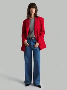 Ontre Áo khoác vest đơn giản, giản dị, màu đỏ, đơn hàng mới 2025 dành cho nữ - Đỏ - Xem 6
