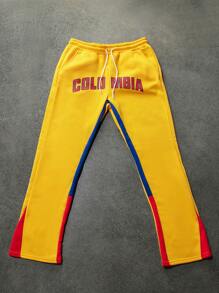 Manfinity Roghcode Pantaloni de jogger cu picior drept pentru bărbați, cu imprimeu cu litere