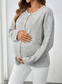 SHEIN Minimalist Casual Solid Color Cardigan Long Sleeve Sweater, For Pregnant Women, For Maternity, For Winter