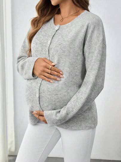 SHEIN Cárdigan minimalista y casual de unicolor de manga larga, para mujeres embarazadas, para maternidad, para el invierno