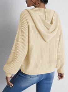 RueChic 女士休闲宽松连帽拉链开衫，舒适时尚 - 杏色 - 查看 2