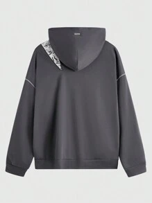 Manfinity VCAY Plus Size Men's Newspaper Print Zip-Up Relaxed Fit Hooded Sweatshirt, Suitable For Autumn & Winter - Grey - View 2