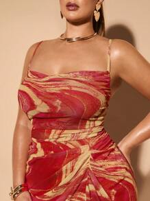 SHEIN BAE Plus Size Women's Color Rub Print Elegant Party Strap Draped Midi Dress