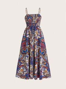 Breezaya 佩斯利印花细肩带连衣裙，度假休闲长款度假海滩装女士 - 彩色 - 查看 3