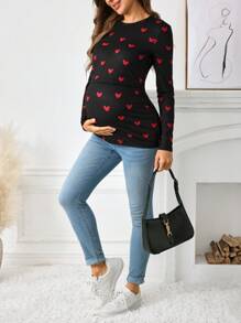 SHEIN 孕妇情人节黑色修身哺乳 T 恤 - 黑色 - 查看 3