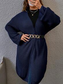 SHEIN LUNE 大码女式藏蓝色针织开衫毛衣，纯色露肩长袖宽松休闲秋冬款 - 藏蓝色 - 查看 5