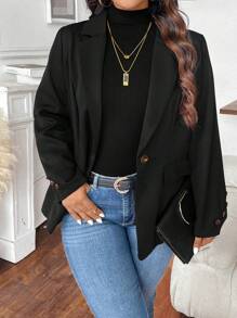 Calvaya Cộng với kích thước cổ áo có nút cài phía trước Áo dài tay công sở thanh lịch - màu đen - Xem 4