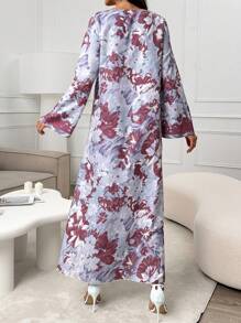 Al Najma Women's Vintage Print Long Sleeve Arabian Dress Kaftan Jalabiya Dress