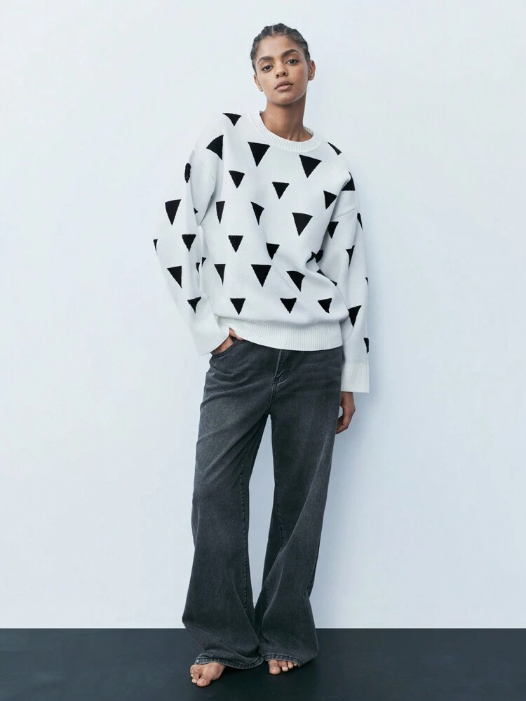 SHEIN Maija Women's Casual Loose Geometric Pattern Sweater