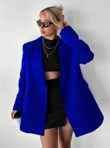 EURMUSE Double Breasted Lapel Collar Suit Jacket - Royal Blue - View 3