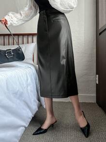 DAZY Women's Elegant Solid Color PU Skirt, Fashionable Street Style,Pencil Skirt