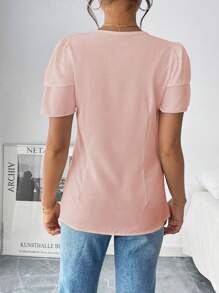 Chiquease Blusa con ribete de volantes y botones delanteros para uso diario - Rosa Pálido - Ver 2