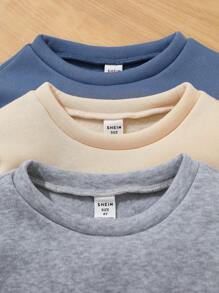 SHEIN 6 件套年轻男孩休闲纯色舒适针织圆领长袖字母印花运动衫和运动裤套装，适合居家、户外、返校、生日、婴儿洗礼、节日派对、秋冬季，羊毛，加厚 - 彩色 - 查看 8