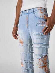 Manfinity EMRG Pantalones vaqueros de campana desgastados de color azul claro desteñido para hombre