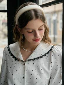Simple Retro Ladies' Collared Polka Dot Casual Shirt - White - View 5