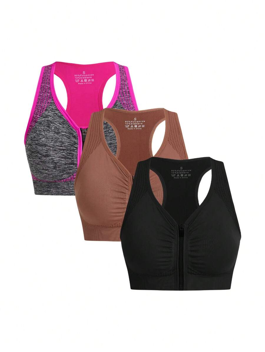 Easithlete 3PCS Front Zipper Sports Bra - Multicolor - View 1