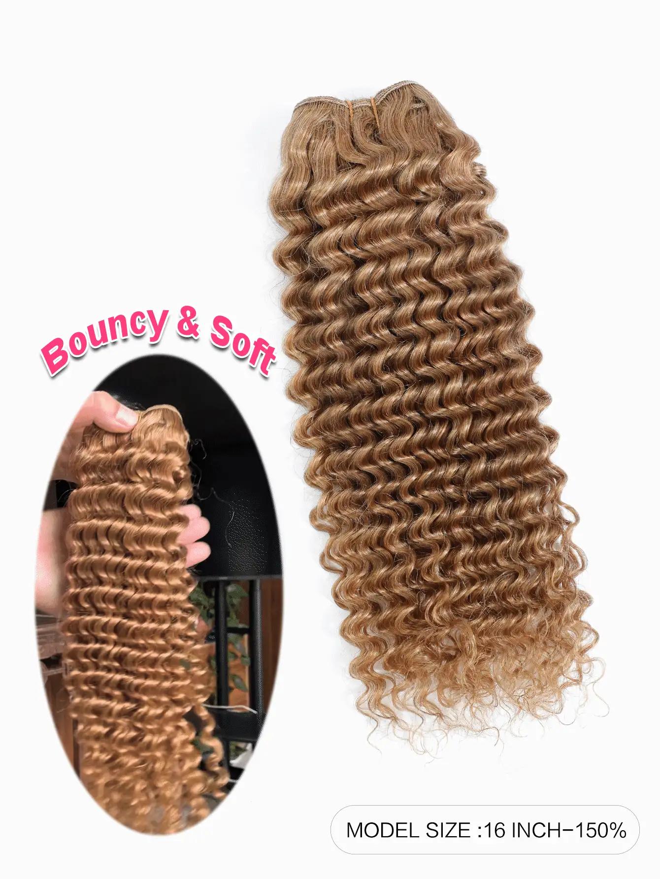 1PC Pineapple Wave Human Hair Bundles Honey Blonde 27# Color Unprocessed Virgin Human Hair Weave Double Weft For Women - S27 - View 2