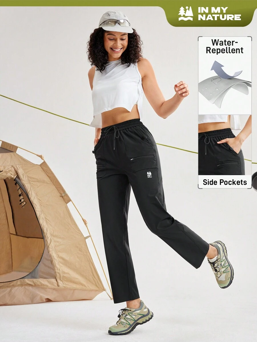 In My Nature 女士字母印花抽绳腰部拉链口袋直腿户外裤