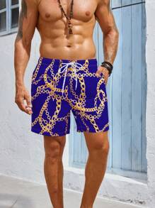 Manfinity Swimmode Men's Summer Vacation Chain Print Beach Shorts - Multicolor - View 5