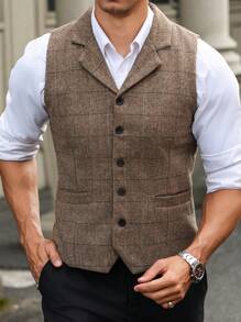 Manfinity Bizformal Chaleco casual sin mangas simple a cuadros para hombres