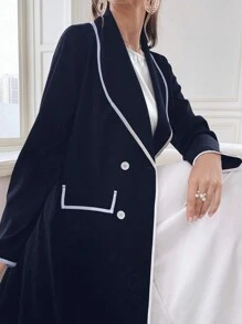 Al Najma Femme Printemps & Automne Décontracté blocs de couleurs Garniture Col Châle Double-Boutonnage Longue Manteau Extérieur Manches Longues Modeste Abaya Arabe