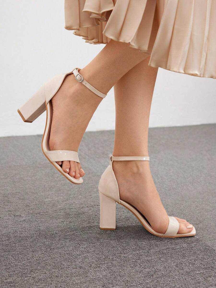 CUCCOO BIZCHIC 女士鞋方头粗跟踝带户外时尚米色高跟凉鞋春夏季度假鞋夏季促销优雅基础款商务休闲商务别致圣诞秋季新年假期 - 杏色 - 查看 1