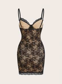 SHEIN ICON Women's Spaghetti Strap Lace Contrast Handmade 3D Flower Dress - Multicolor - View 2