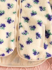 SHEIN Young Girl Plus Fleece Thick Textured Hooded Jacket With Cute Ear Design - Beige - View 5