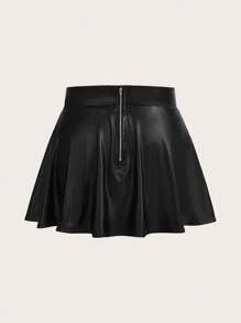 SHEIN ICON Plus Solid Flare Skirt - Black - View 2